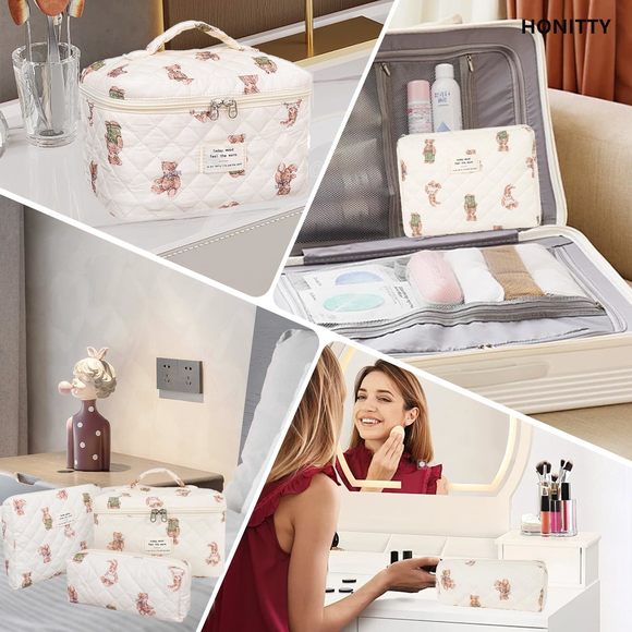 Makeup Bag,quilted Cosmetic Bag,large Floral Make Up Bag For Women,cotton🐻 - Picture 5 of 6